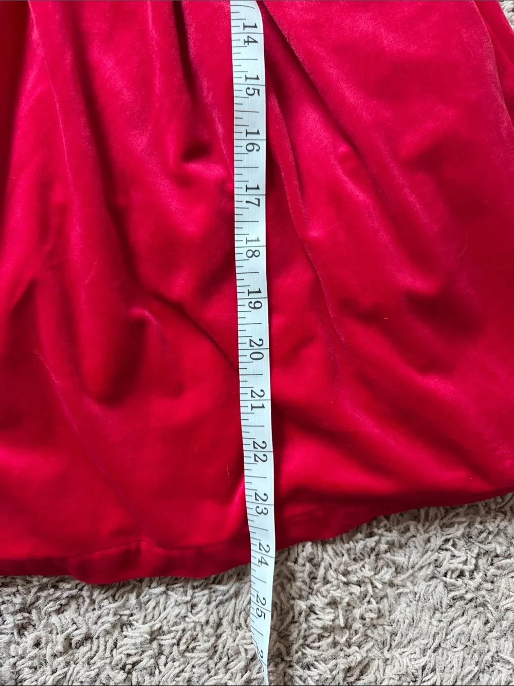 Max Studio Red Velvet Dress with White Faux Fur Collar